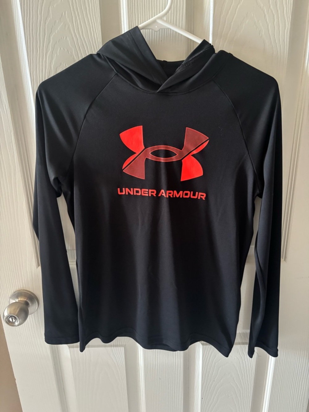 Under Armour Black Hoodie with bright orange Logo Accent